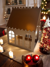Load image into Gallery viewer, Limited Edition Gold Metal Christmas Birdhouse Centerpiece