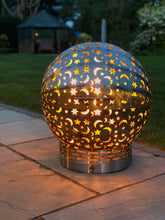 Load image into Gallery viewer, Large Stainless Steel Fire Pit Moon & Stars Globe Fire Ball 600mm (24") Diameter