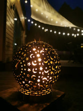 Load image into Gallery viewer, Large Stainless Steel Fire Pit Moon & Stars Globe Fire Ball 600mm (24") Diameter