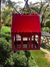 Load image into Gallery viewer, Limited Edition Candy Red Metal Christmas Birdhouse Centerpiece
