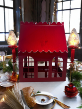 Load image into Gallery viewer, Limited Edition Candy Red Metal Christmas Birdhouse Centerpiece

