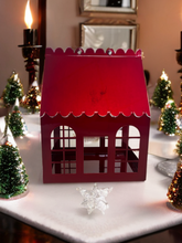 Load image into Gallery viewer, Limited Edition Candy Red Metal Christmas Birdhouse Centerpiece
